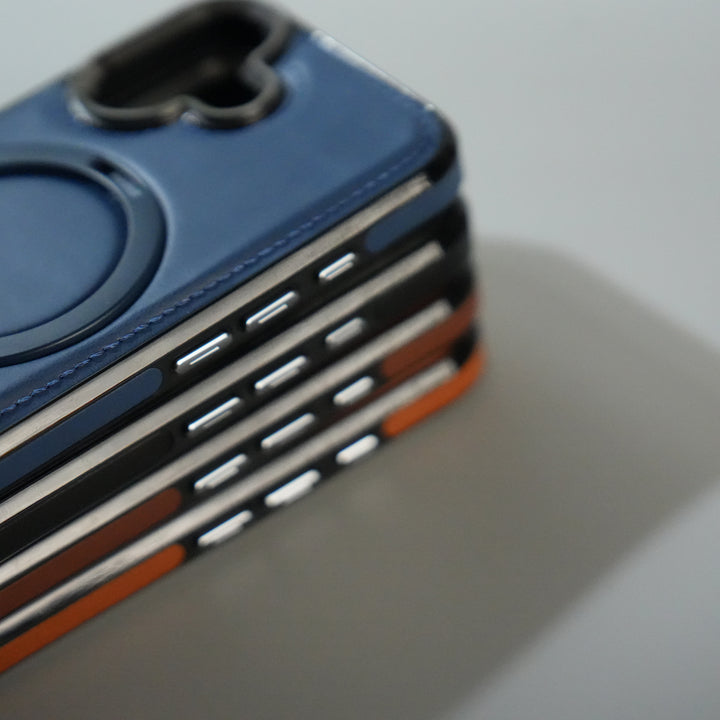 iPhone 17 Premium PU Leather Case with Metal Kickstand | Metal Camera Bump | Luxury Shockproof Back Cover