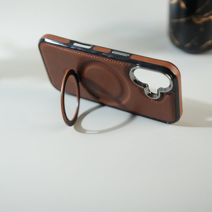 iPhone 17 Premium PU Leather Case with Metal Kickstand | Metal Camera Bump | Luxury Shockproof Back Cover