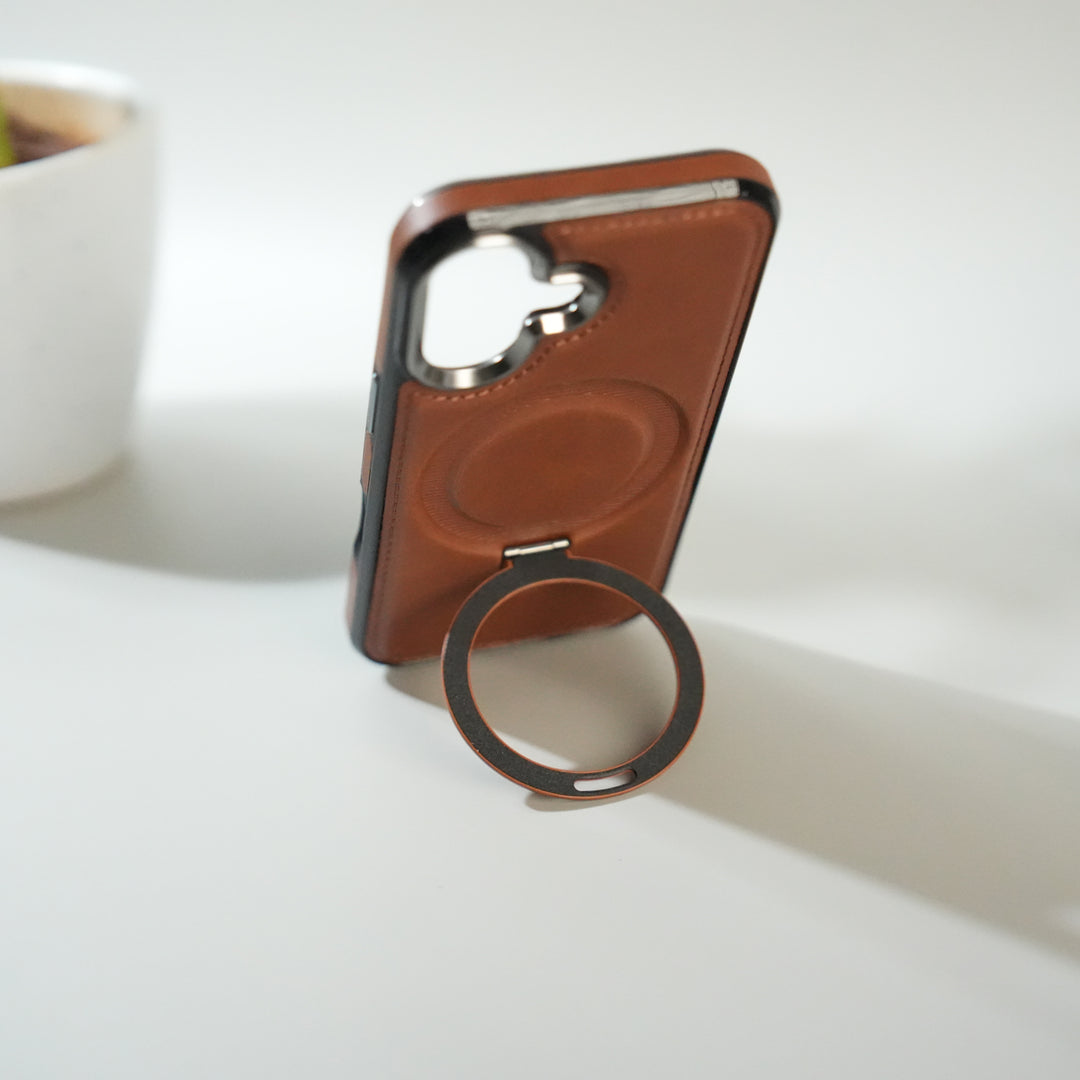 iPhone 17 Premium PU Leather Case with Metal Kickstand | Metal Camera Bump | Luxury Shockproof Back Cover