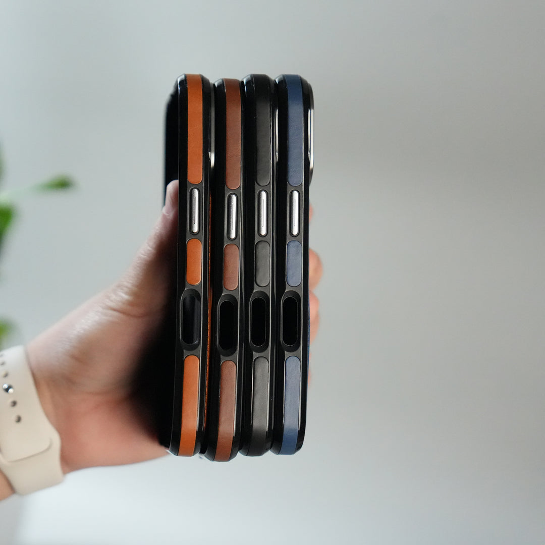 iPhone 17 Premium PU Leather Case with Metal Kickstand | Metal Camera Bump | Luxury Shockproof Back Cover