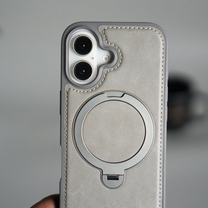 iPhone 17 Premium PU Leather Kickstand Case | Luxury Shockproof Protective Back Cover