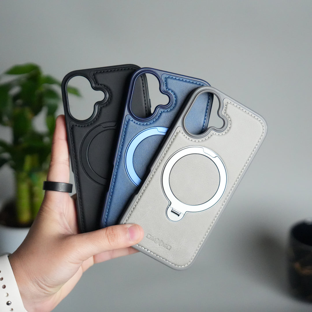 iPhone 17 Premium PU Leather Kickstand Case | Luxury Shockproof Protective Back Cover