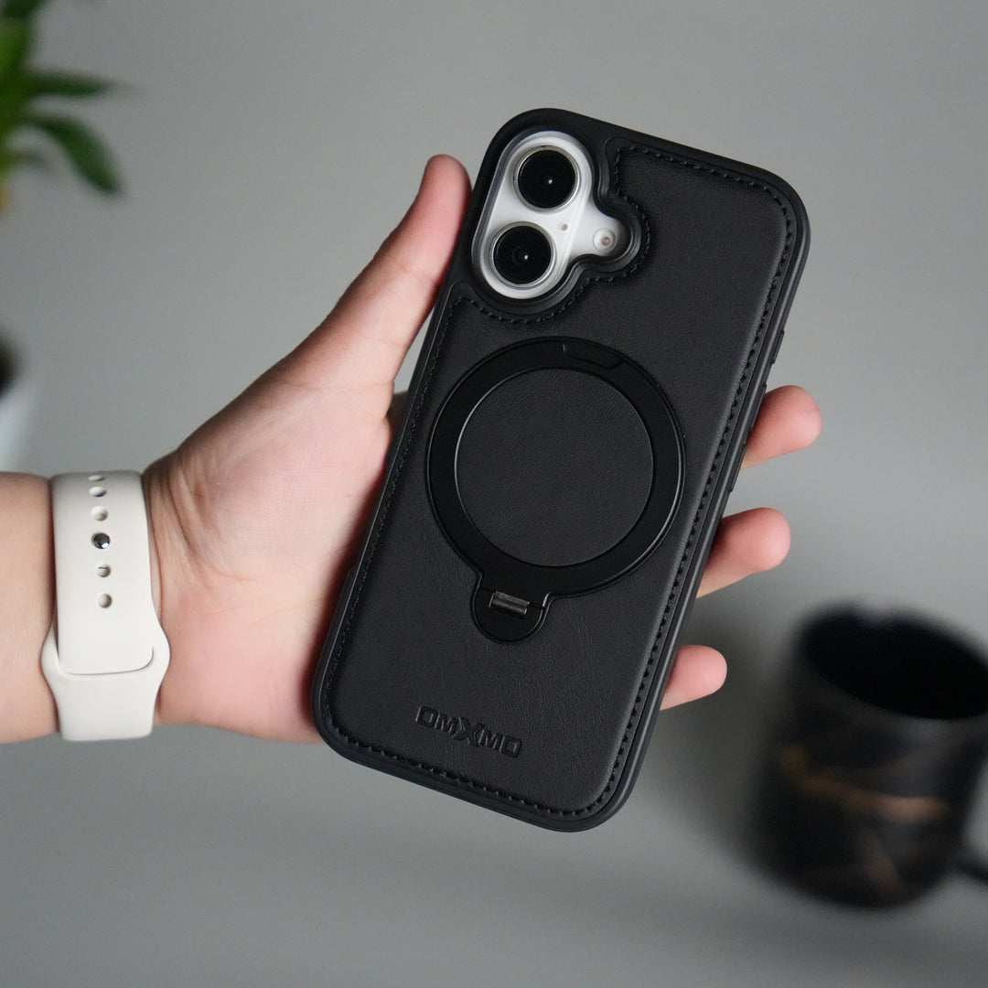 iPhone 17 Premium PU Leather Kickstand Case | Luxury Shockproof Protective Back Cover