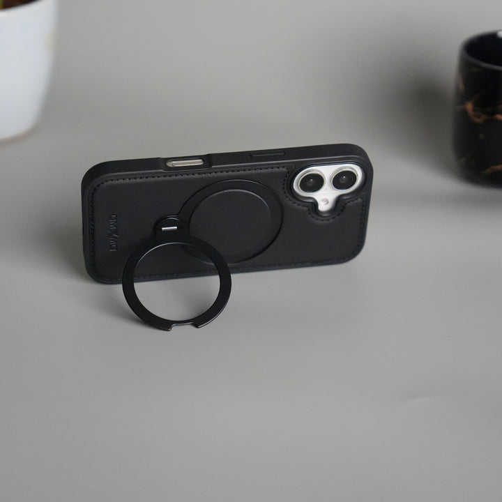 iPhone 17 Premium PU Leather Kickstand Case | Luxury Shockproof Protective Back Cover