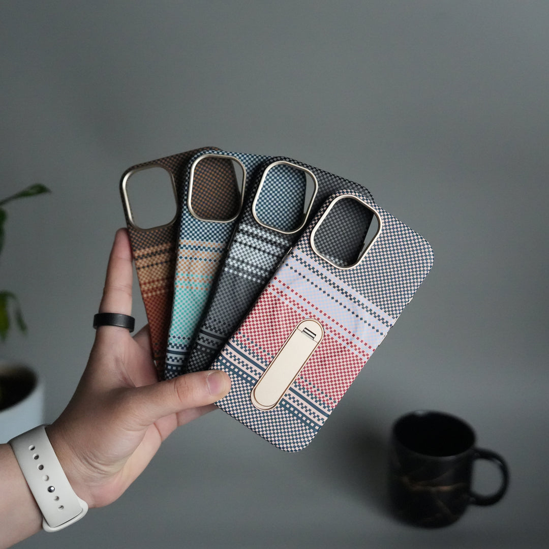 iPhone 17 Premium Pattern Back Case with Metal Kickstand | Slim Shockproof Protective Cover
