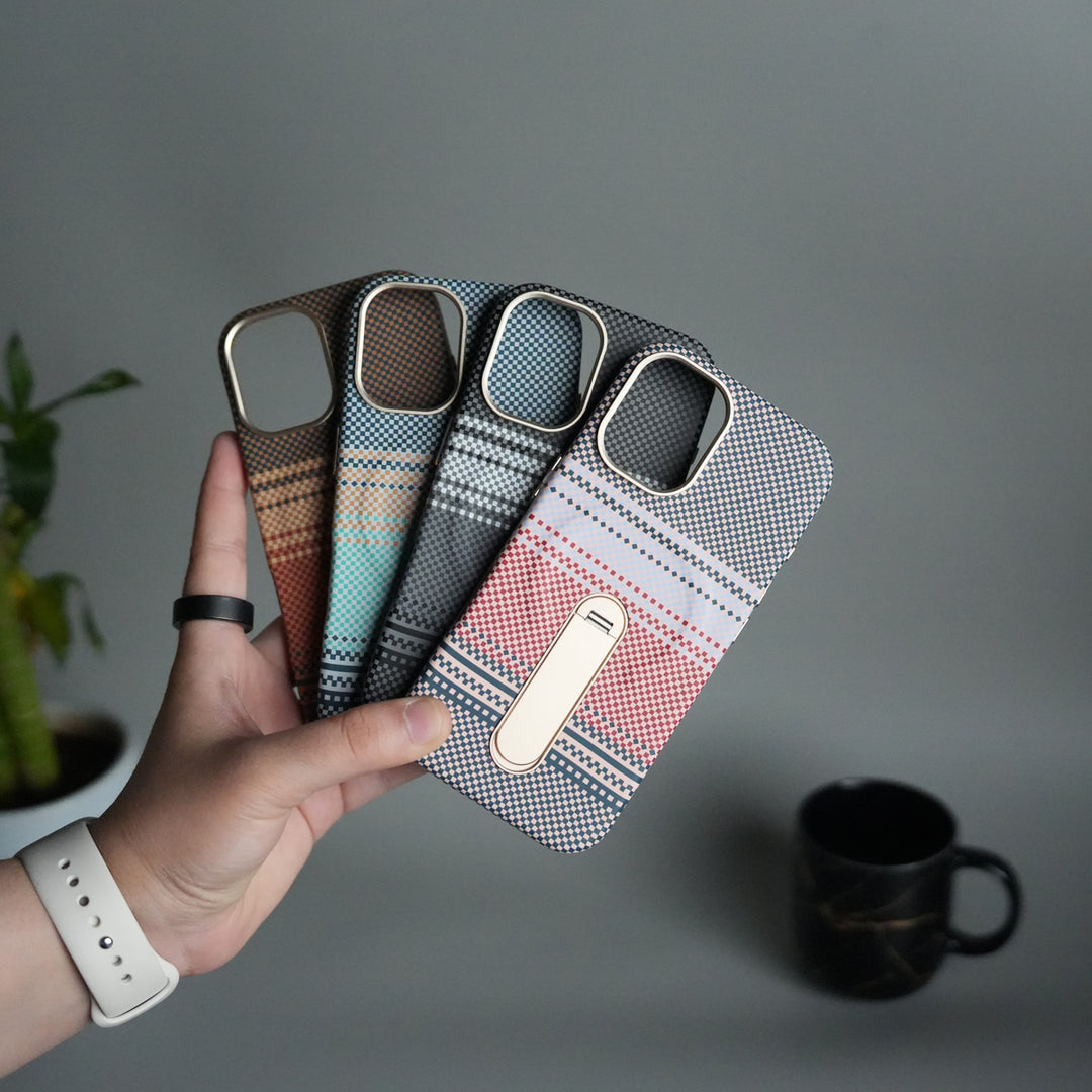 iPhone 17 Premium Pattern Back Case with Metal Kickstand | Slim Shockproof Protective Cover
