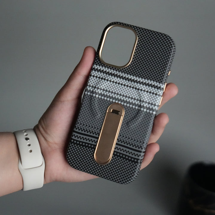 iPhone 17 Premium Pattern Back Case with Metal Kickstand | Slim Shockproof Protective Cover