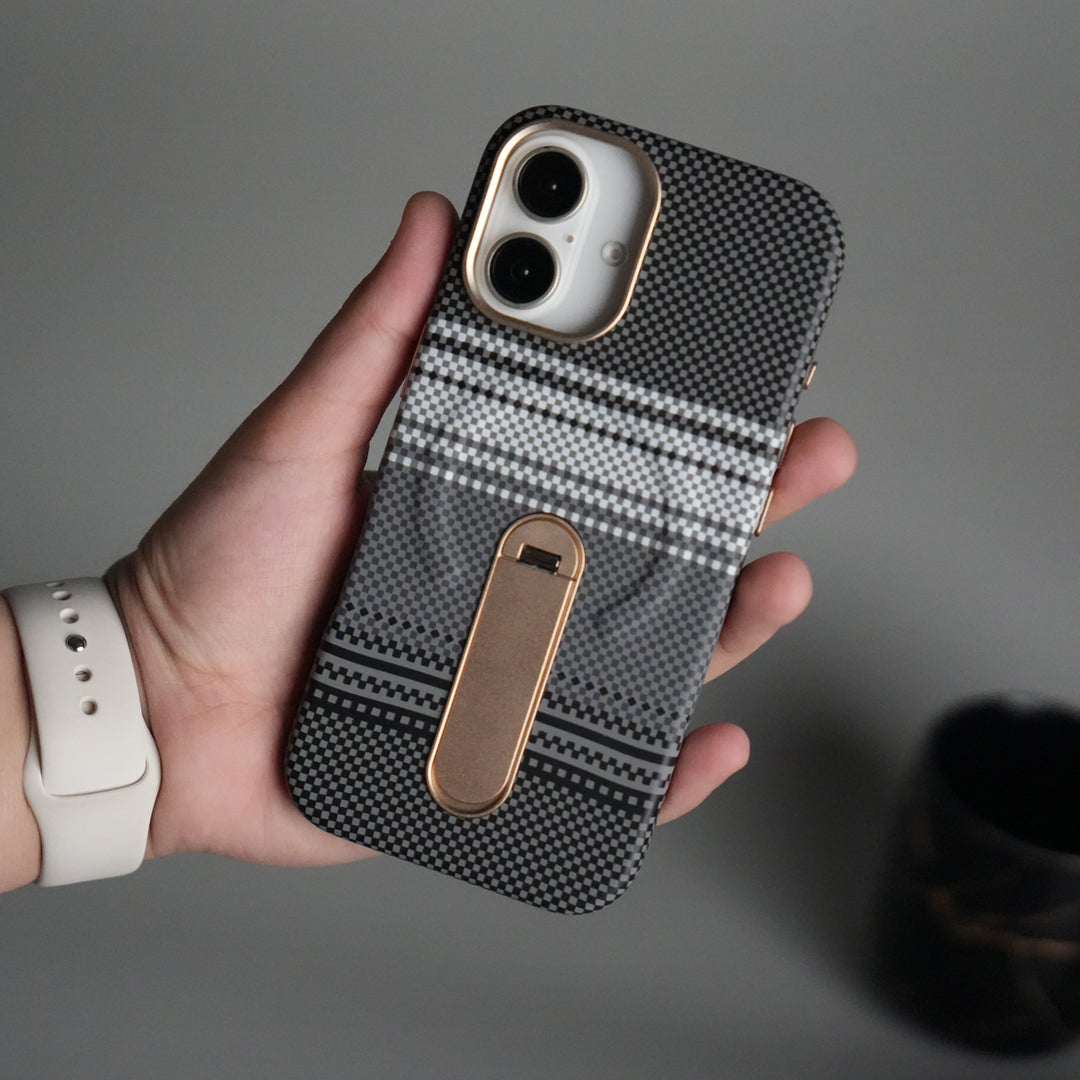 iPhone 17 Premium Pattern Back Case with Metal Kickstand | Slim Shockproof Protective Cover