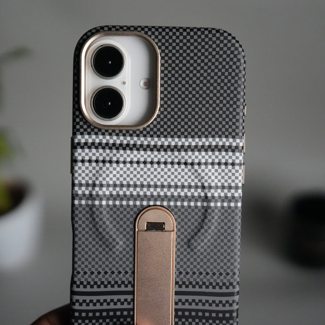 iPhone 17 Premium Pattern Back Case with Metal Kickstand | Slim Shockproof Protective Cover