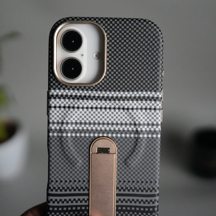 iPhone 17 Premium Pattern Back Case with Metal Kickstand | Slim Shockproof Protective Cover