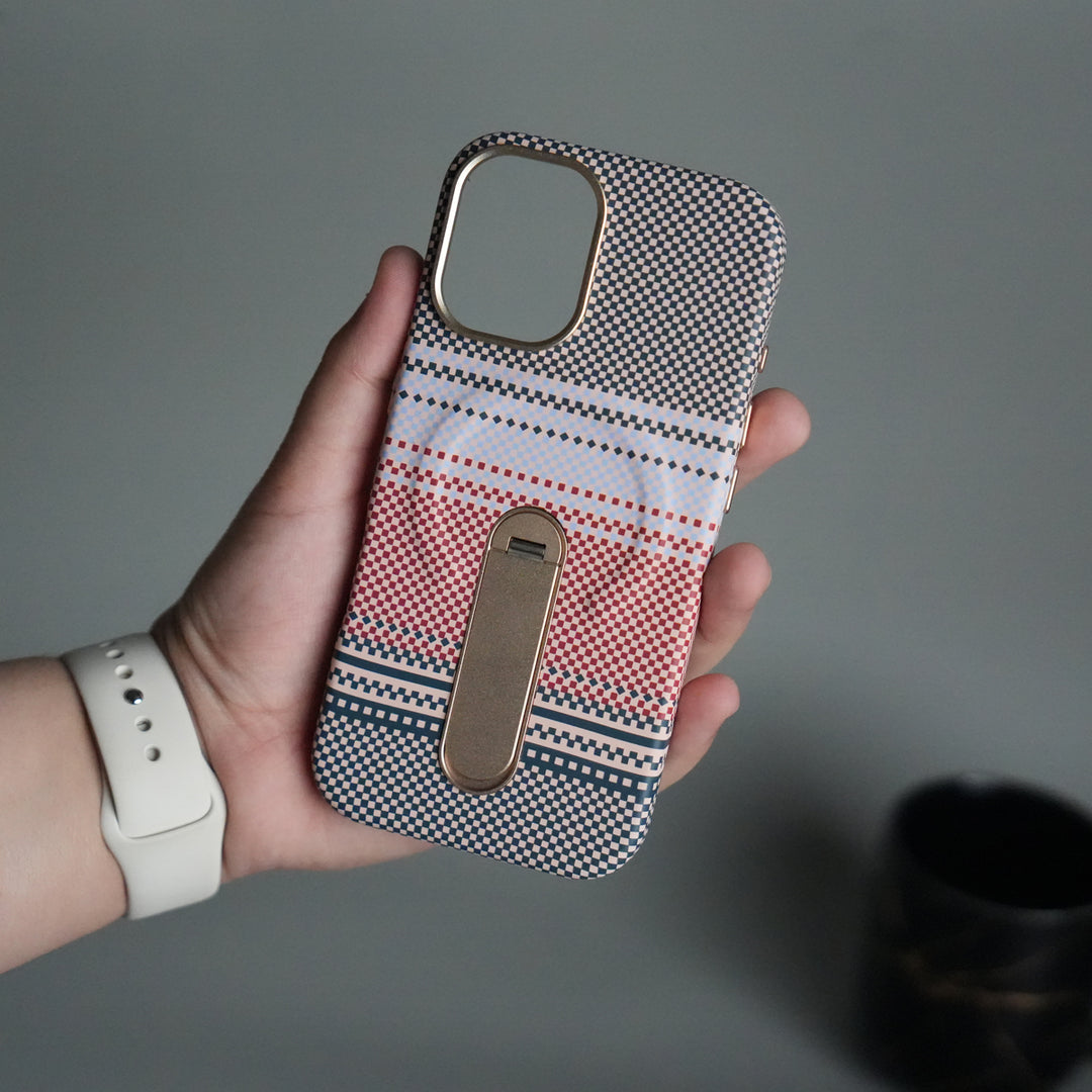 iPhone 17 Premium Pattern Back Case with Metal Kickstand | Slim Shockproof Protective Cover