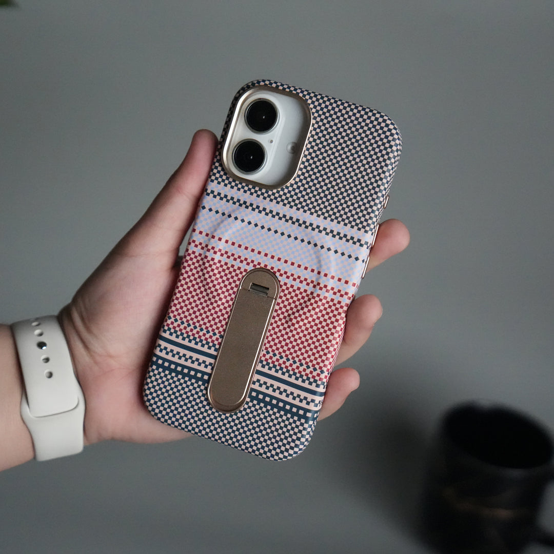 iPhone 17 Premium Pattern Back Case with Metal Kickstand | Slim Shockproof Protective Cover