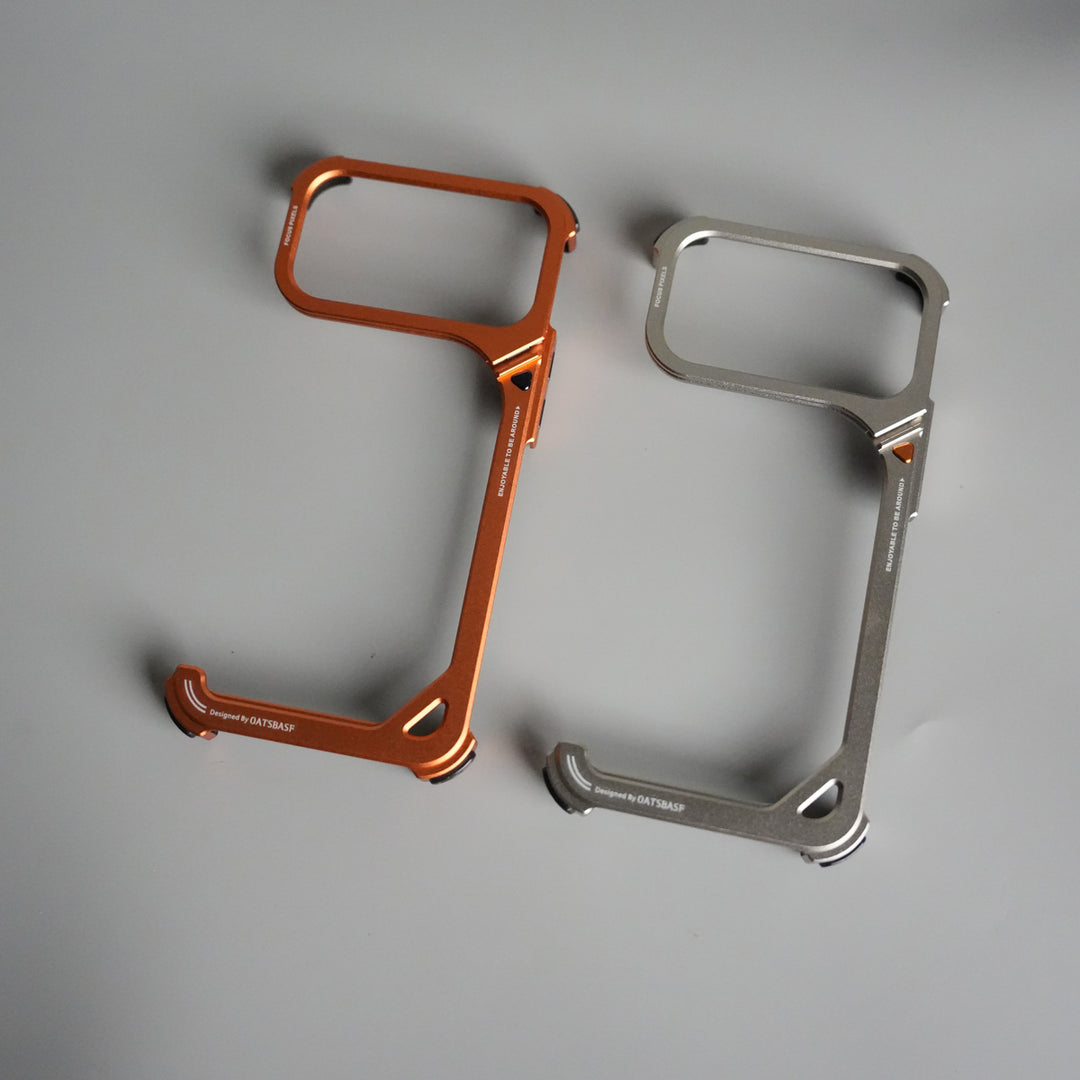 iPhone 17 Pro 9-Shaped Frameless Metal Bumper Case with Hidden Lens Stand | Shockproof Aviation-Grade Alloy Frame