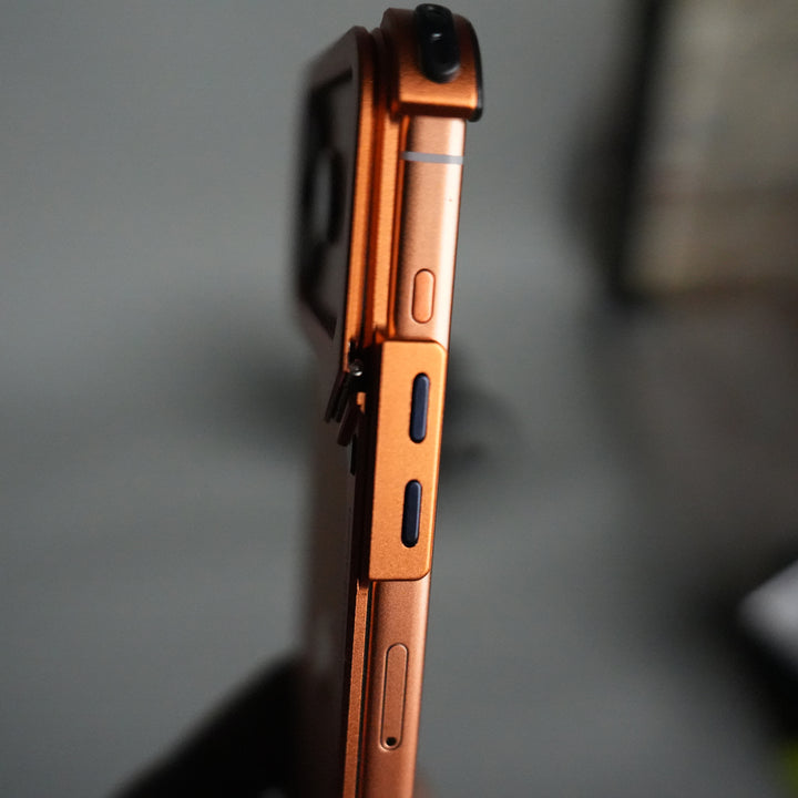 iPhone 17 Pro 9-Shaped Frameless Metal Bumper Case with Hidden Lens Stand | Shockproof Aviation-Grade Alloy Frame