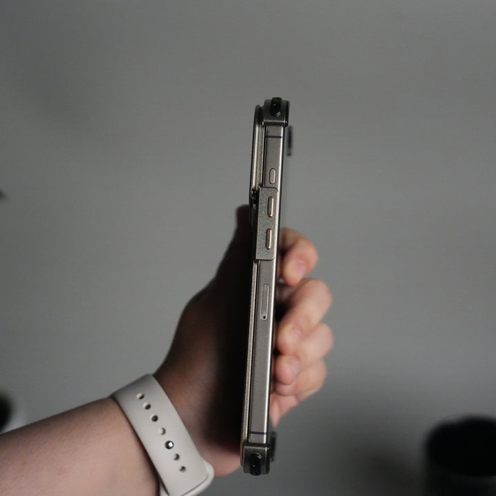 iPhone 17 Pro 9-Shaped Frameless Metal Bumper Case with Hidden Lens Stand | Shockproof Aviation-Grade Alloy Frame