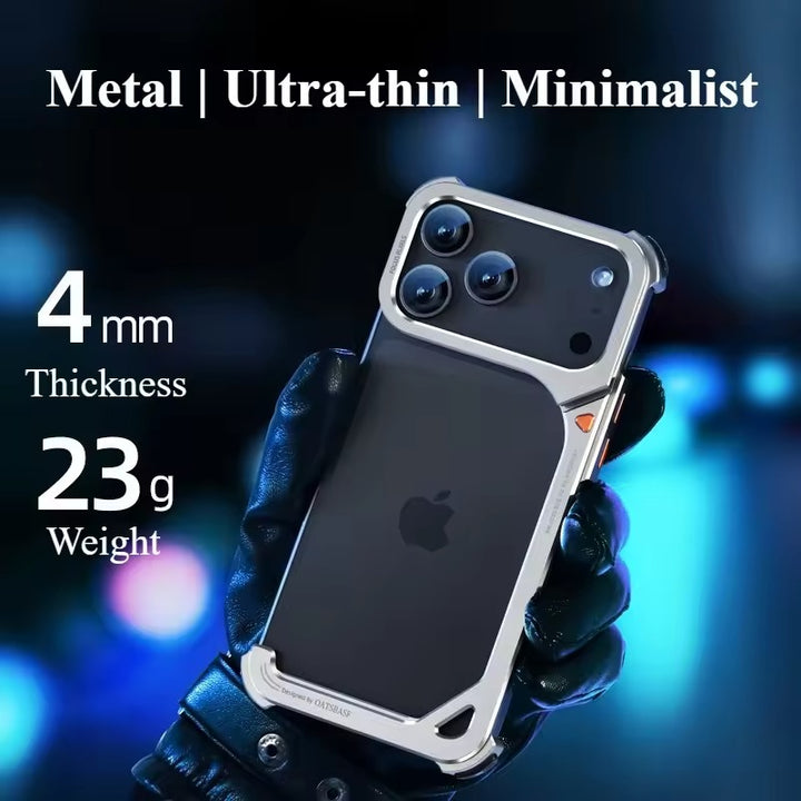 iPhone 17 Pro 9-Shaped Frameless Metal Bumper Case with Hidden Lens Stand | Shockproof Aviation-Grade Alloy Frame