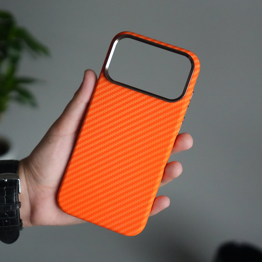 iPhone 17 Pro Carbon Fiber Texture Design Hard Pc MagSafe Case Cover OrangeCarbon