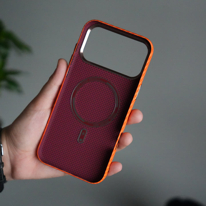 iPhone 17 Pro Carbon Fiber Texture Design Hard Pc MagSafe Case Cover OrangeCarbon