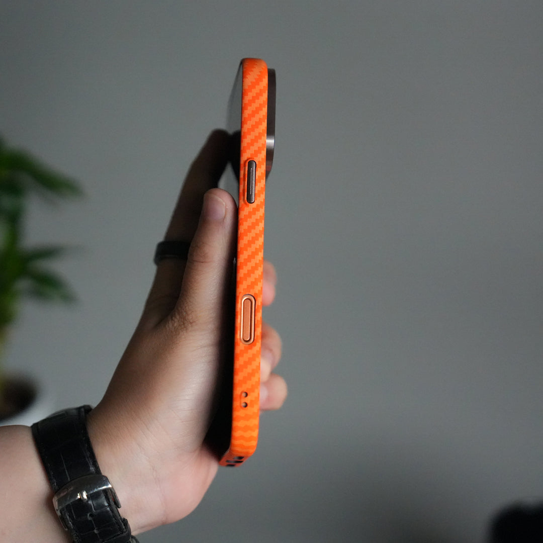 iPhone 17 Pro Carbon Fiber Texture Design Hard Pc MagSafe Case Cover OrangeCarbon