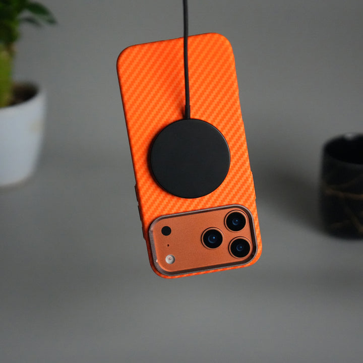 iPhone 17 Pro Carbon Fiber Texture Design Hard Pc MagSafe Case Cover OrangeCarbon