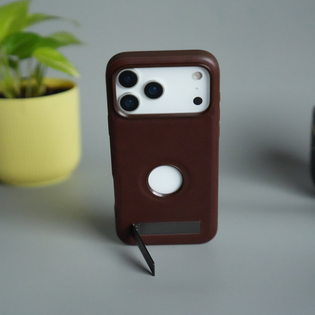 iPhone 17 Pro Full PU Leather Inbuilt Metal Stand Case Cover