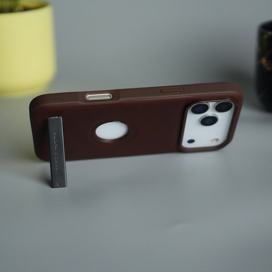 iPhone 17 Pro Full PU Leather Inbuilt Metal Stand Case Cover