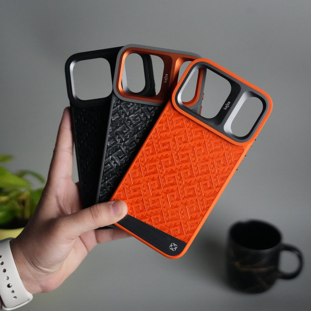 iPhone 17 Pro GeoMaze Pattern Leather Case | Premium Luxury Back Cover with Metal Camera Frame