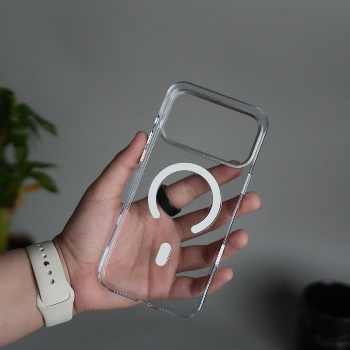 iPhone 17 Pro Hard Crystal Transparent MagSafe Case | Anti-Yellow Clear Back Cover with Metal Camera Bump