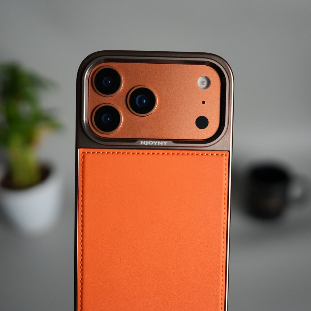 iPhone 17 Pro Leather Mate Chrome Plated Kick Stand Case Cover