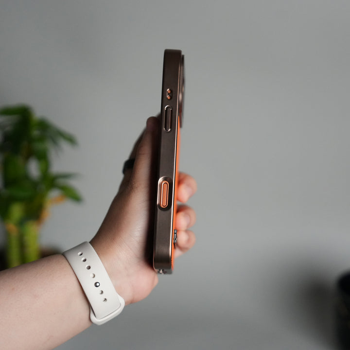 iPhone 17 Pro Leather Mate Chrome Plated Kick Stand Case Cover