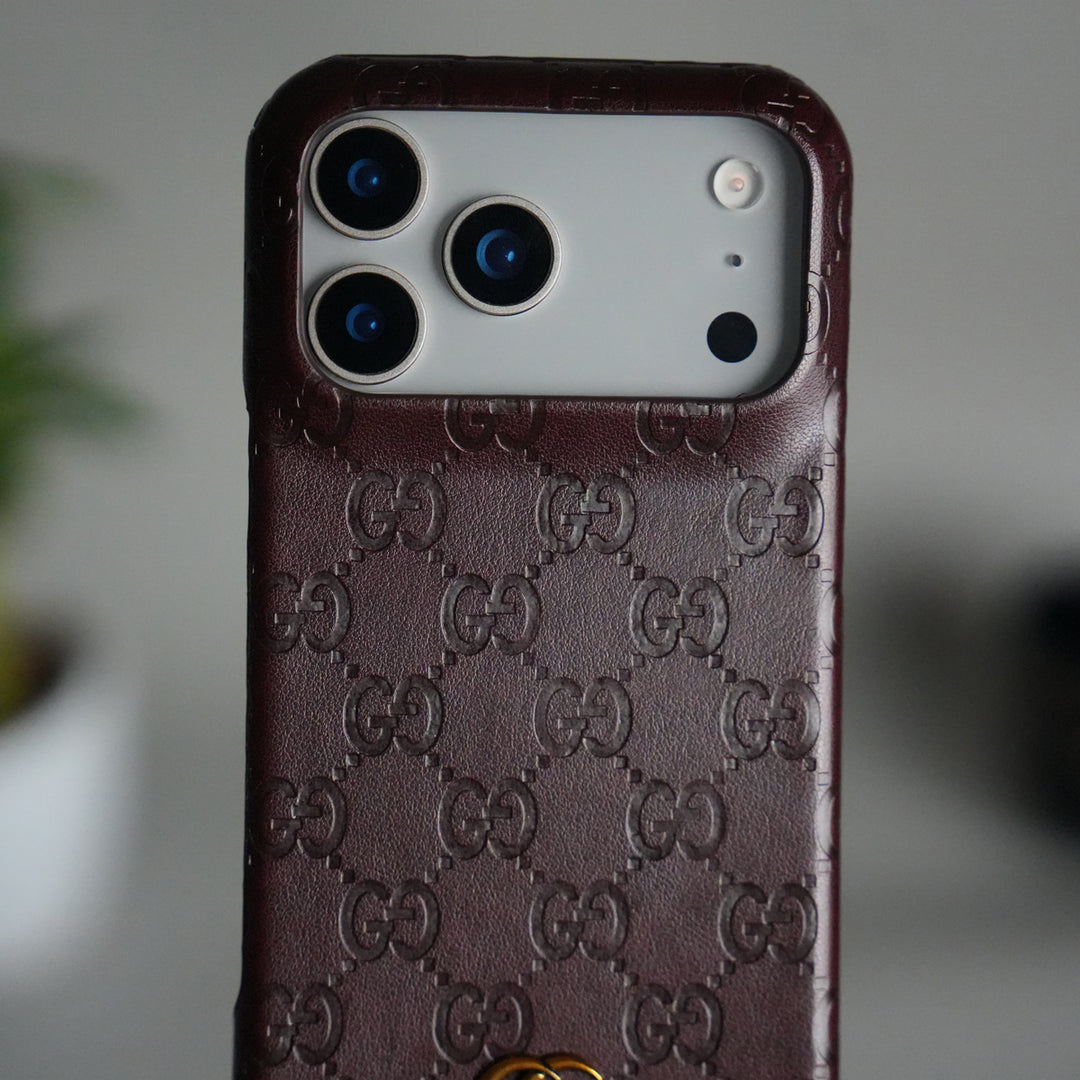 iPhone 17 Pro Luxury GG Fashion Leather Brand Case Cover