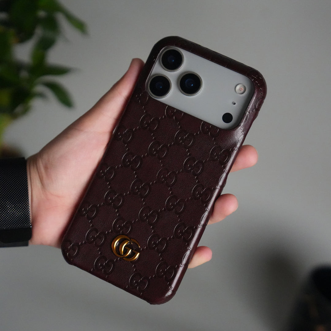 iPhone 17 Pro Luxury GG Fashion Leather Brand Case Cover