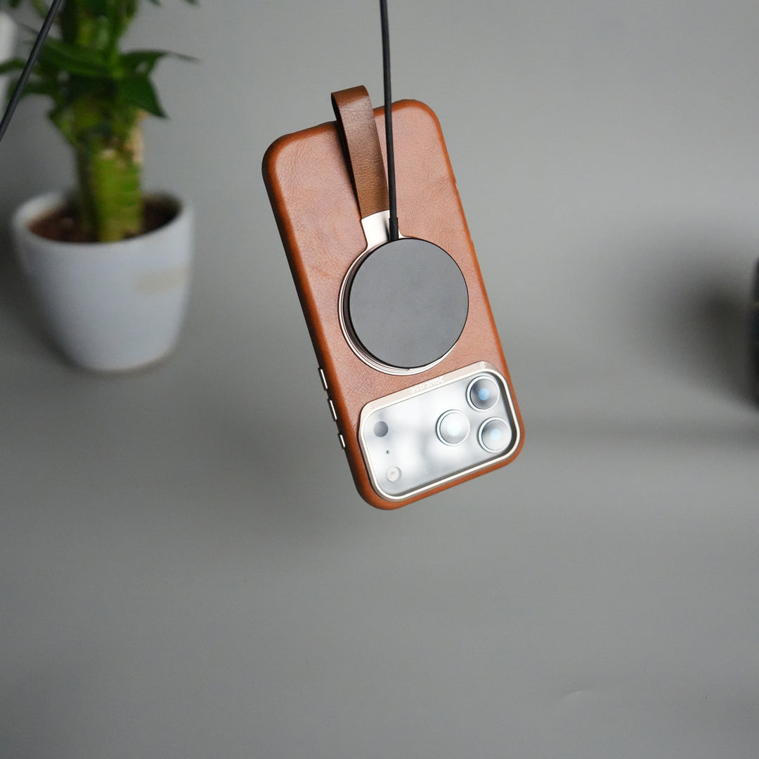 iPhone 17 Pro Luxury Leather MagSafe Case | Metal Ring Stand and Grip Holder Cover