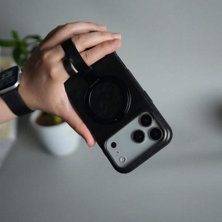 iPhone 17 Pro Luxury Leather MagSafe Case | Metal Ring Stand and Grip Holder Cover