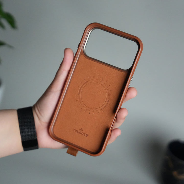 iPhone 17 Pro Luxury Leather MagSafe Case | Metal Ring Stand and Grip Holder Cover