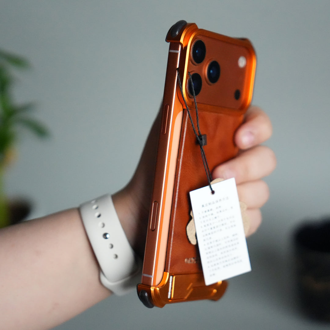 iPhone 17 Pro Magnetic Leather Case | Strong MagSafe + Metal Kickstand | Premium PU Leather Back with Aluminum Bumper Frame