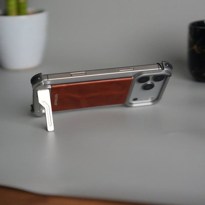 iPhone 17 Pro Magnetic Leather Case | Strong MagSafe + Metal Kickstand | Premium PU Leather Back with Aluminum Bumper Frame