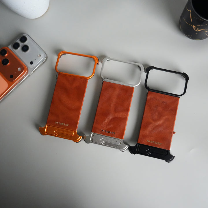 iPhone 17 Pro Magnetic Leather Case | Strong MagSafe + Metal Kickstand | Premium PU Leather Back with Aluminum Bumper Frame