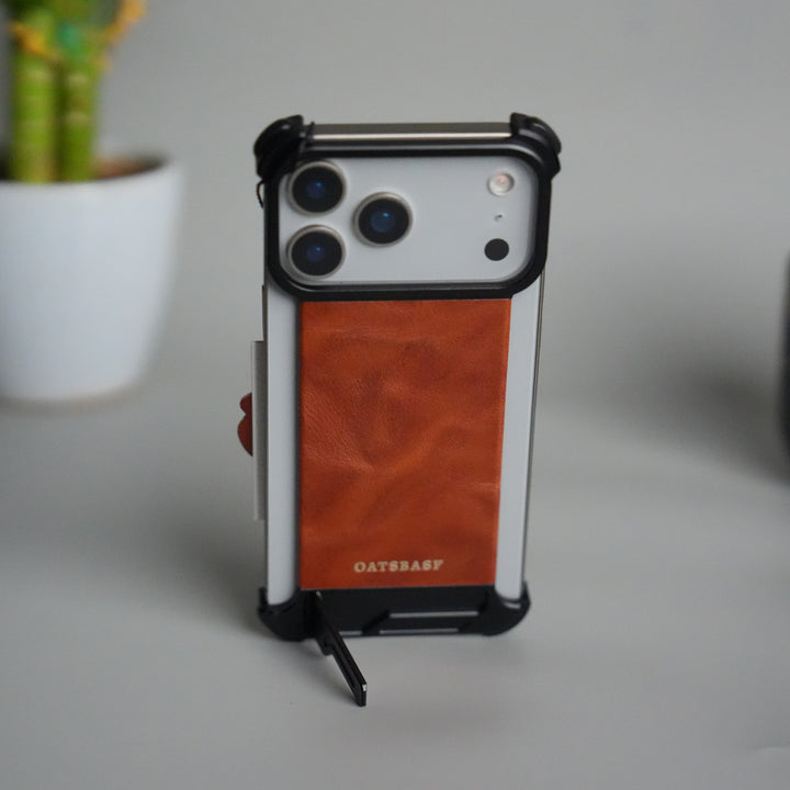 iPhone 17 Pro Magnetic Leather Case | Strong MagSafe + Metal Kickstand | Premium PU Leather Back with Aluminum Bumper Frame