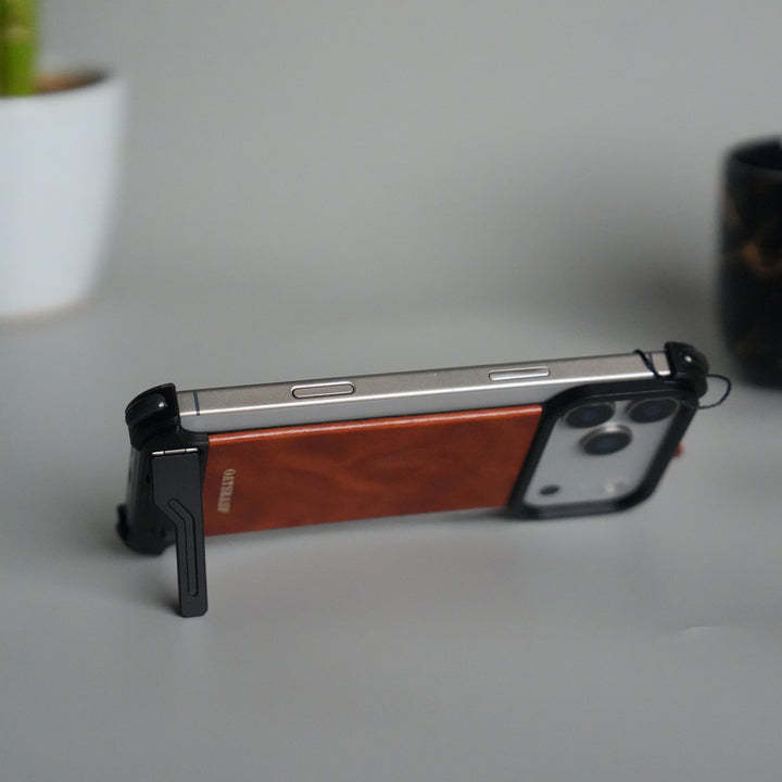 iPhone 17 Pro Magnetic Leather Case | Strong MagSafe + Metal Kickstand | Premium PU Leather Back with Aluminum Bumper Frame