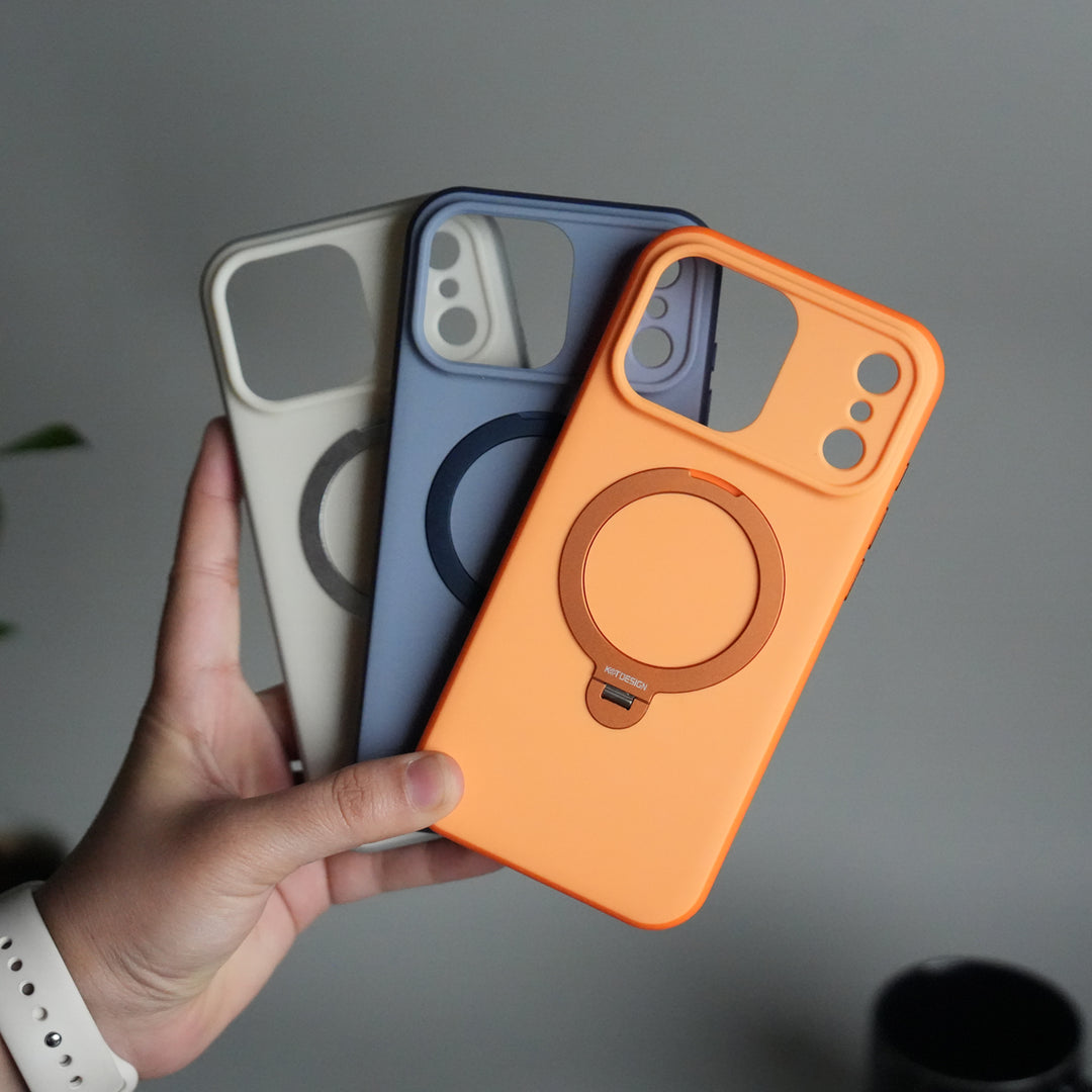 iPhone 17 Pro Max Liquid PC MagSafe Case | Soft Touch Back Cover with Metal Kickstand Ring