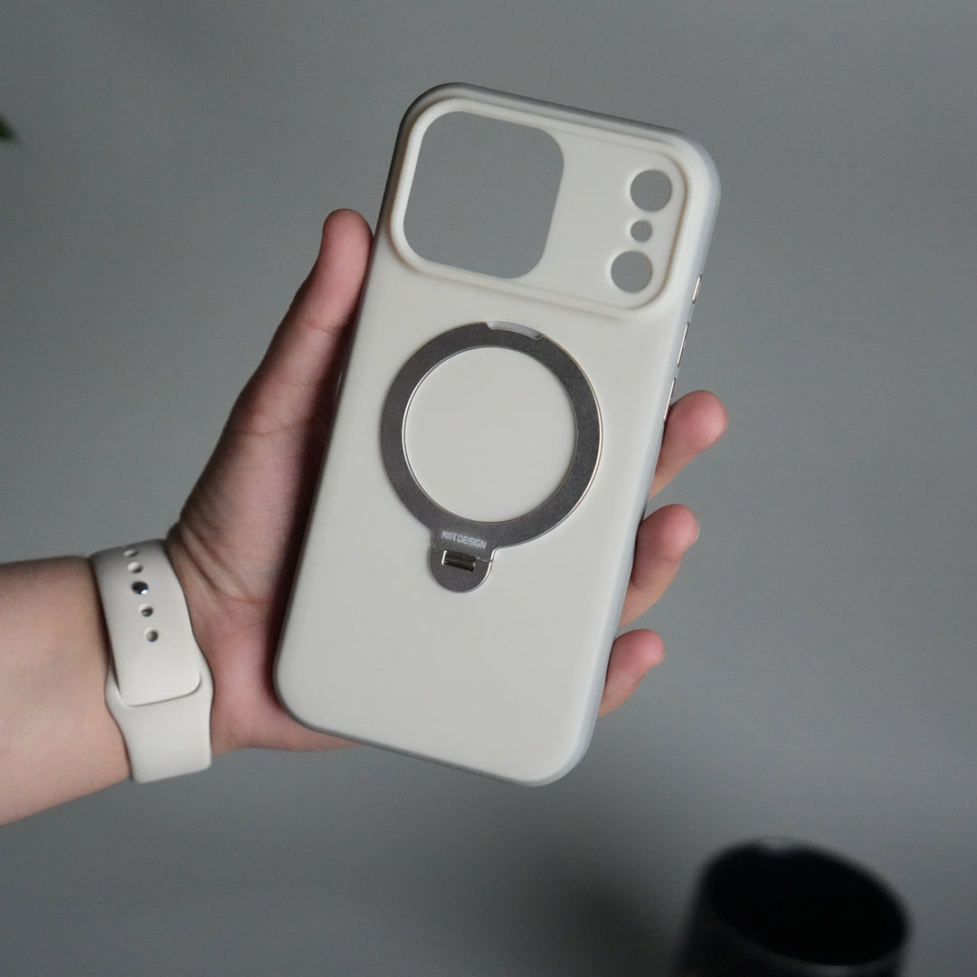 iPhone 17 Pro Max Liquid PC MagSafe Case | Soft Touch Back Cover with Metal Kickstand Ring