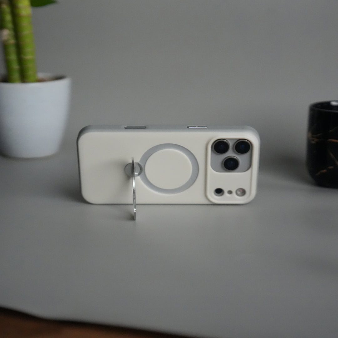 iPhone 17 Pro Max Liquid PC MagSafe Case | Soft Touch Back Cover with Metal Kickstand Ring