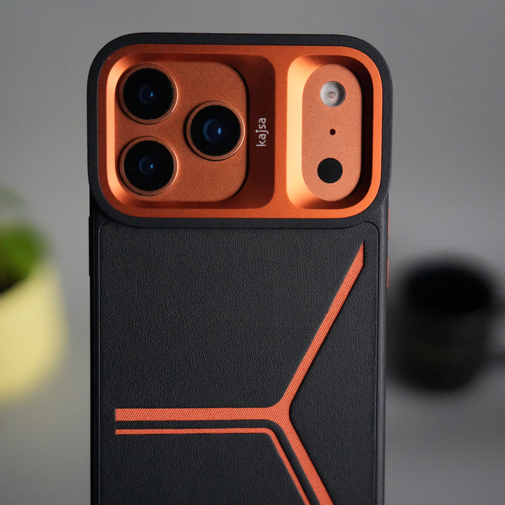 iPhone 17 Pro Max Tri-Strike Pattern Leather Case | Premium Luxury Back Cover with Metal Camera Frame