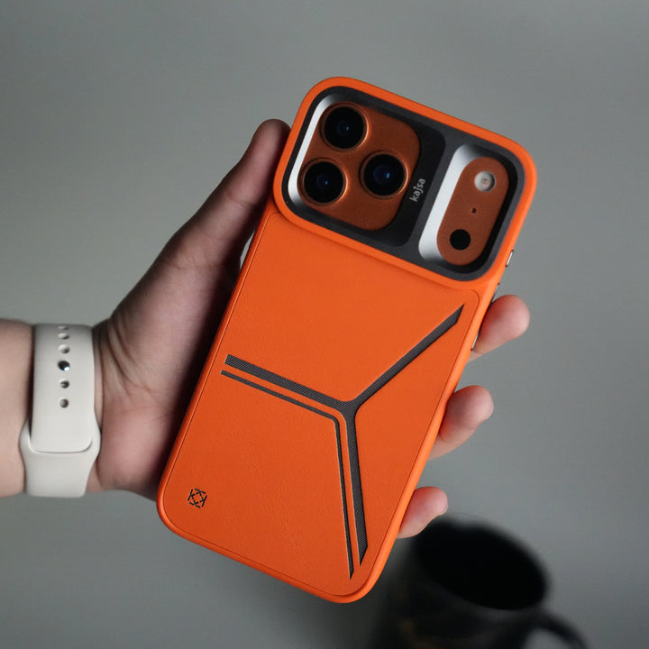 iPhone 17 Pro Max Tri-Strike Pattern Leather Case | Premium Luxury Back Cover with Metal Camera Frame