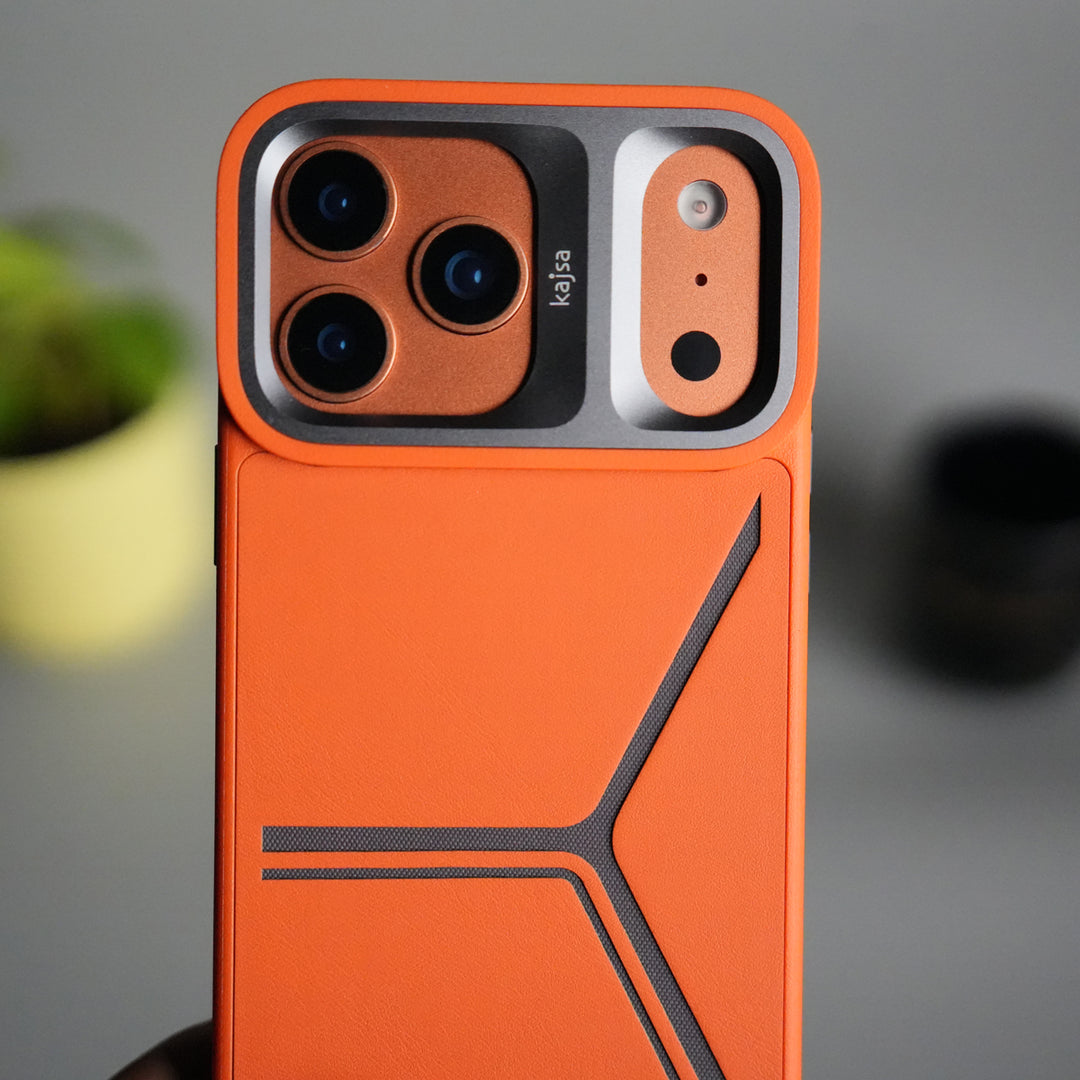 iPhone 17 Pro Max Tri-Strike Pattern Leather Case | Premium Luxury Back Cover with Metal Camera Frame