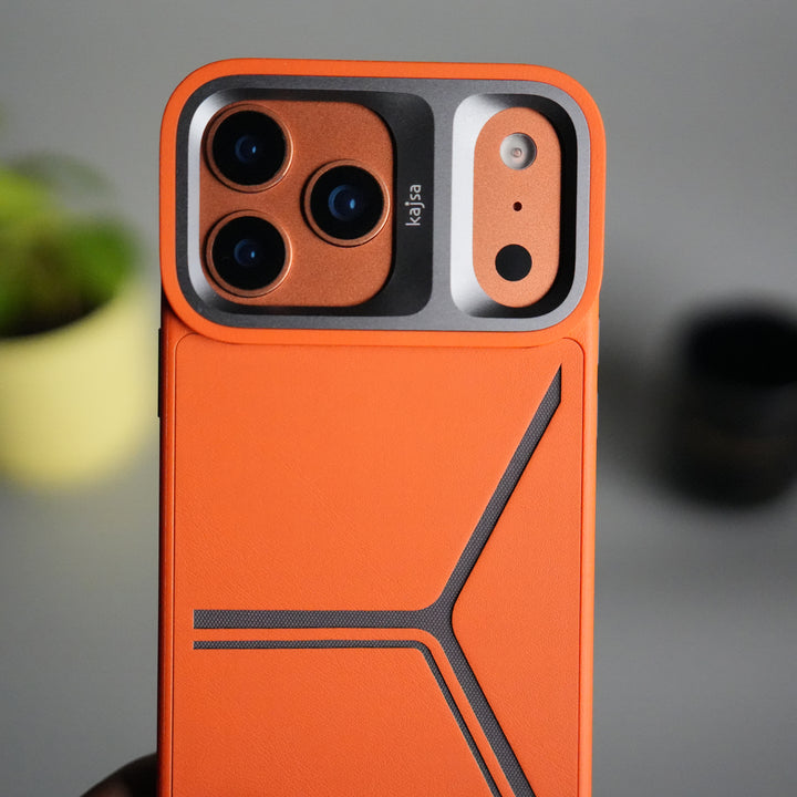 iPhone 17 Pro Max Tri-Strike Pattern Leather Case | Premium Luxury Back Cover with Metal Camera Frame