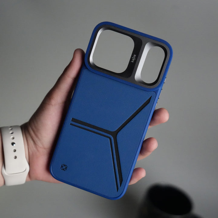 iPhone 17 Pro Max Tri-Strike Pattern Leather Case | Premium Luxury Back Cover with Metal Camera Frame