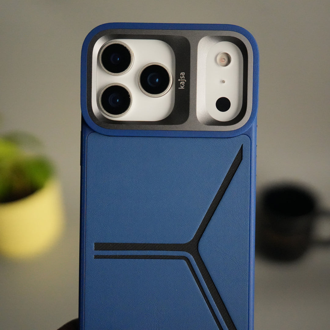 iPhone 17 Pro Max Tri-Strike Pattern Leather Case | Premium Luxury Back Cover with Metal Camera Frame