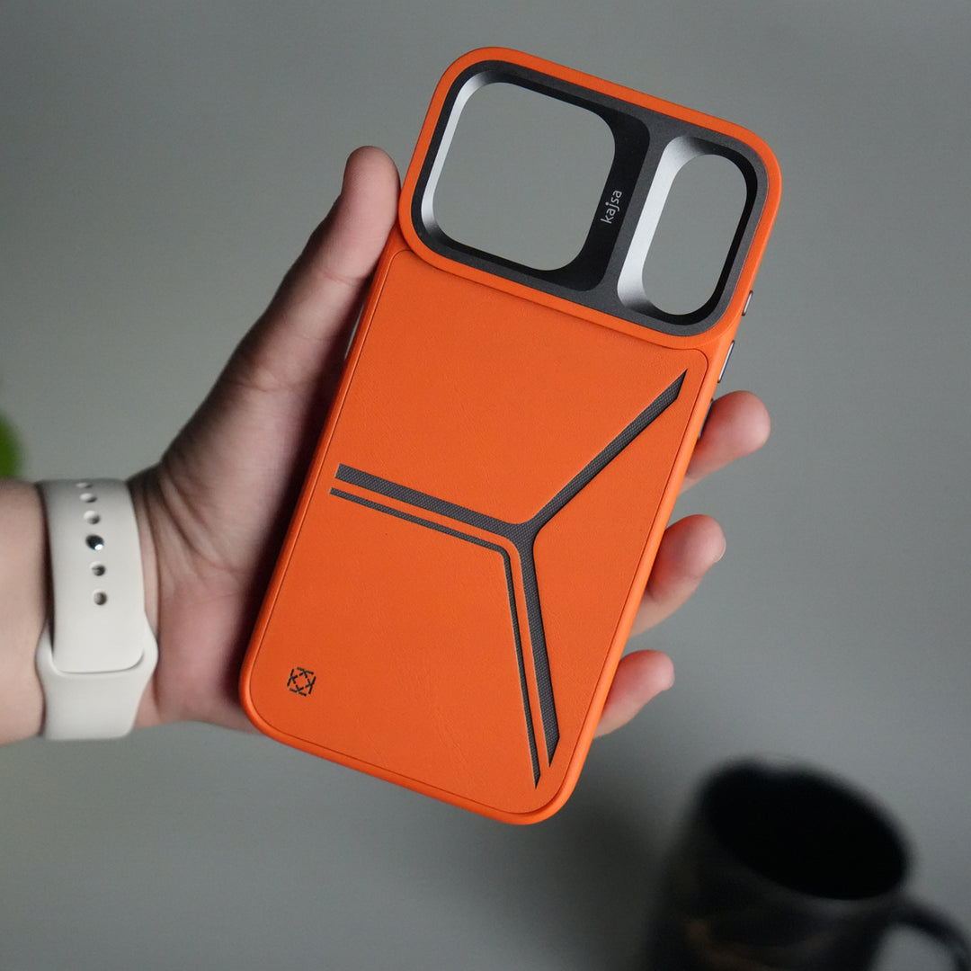 iPhone 17 Pro Max Tri-Strike Pattern Leather Case | Premium Luxury Back Cover with Metal Camera Frame